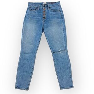 Alice + Olivia AO.LA Good highrise exposed button lightwash distressed jeans, 27